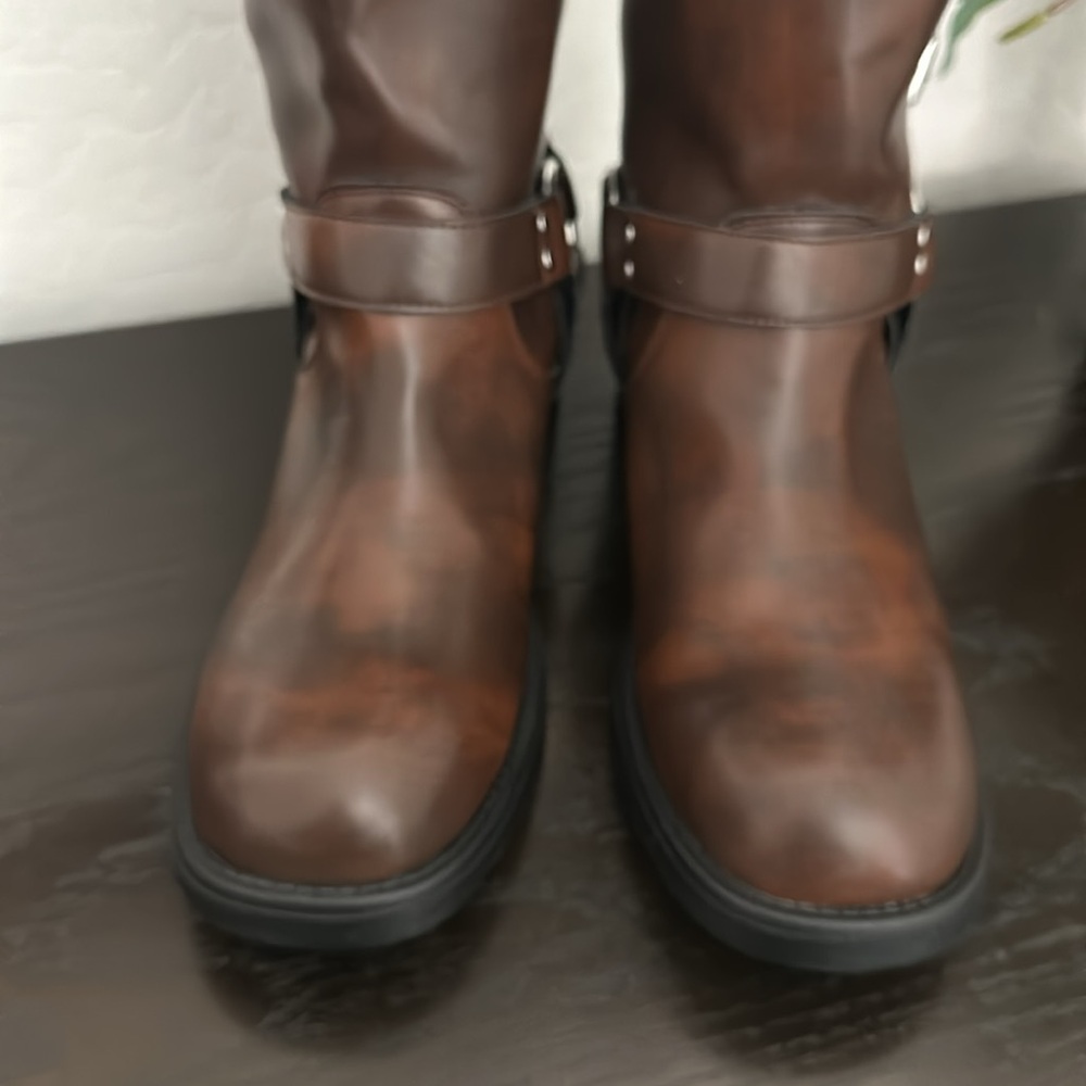 MADDEN GIRL Brown Black with Silver Buckle Tall Boots. Size 11 Vegan Leather - Picture 6 of 16